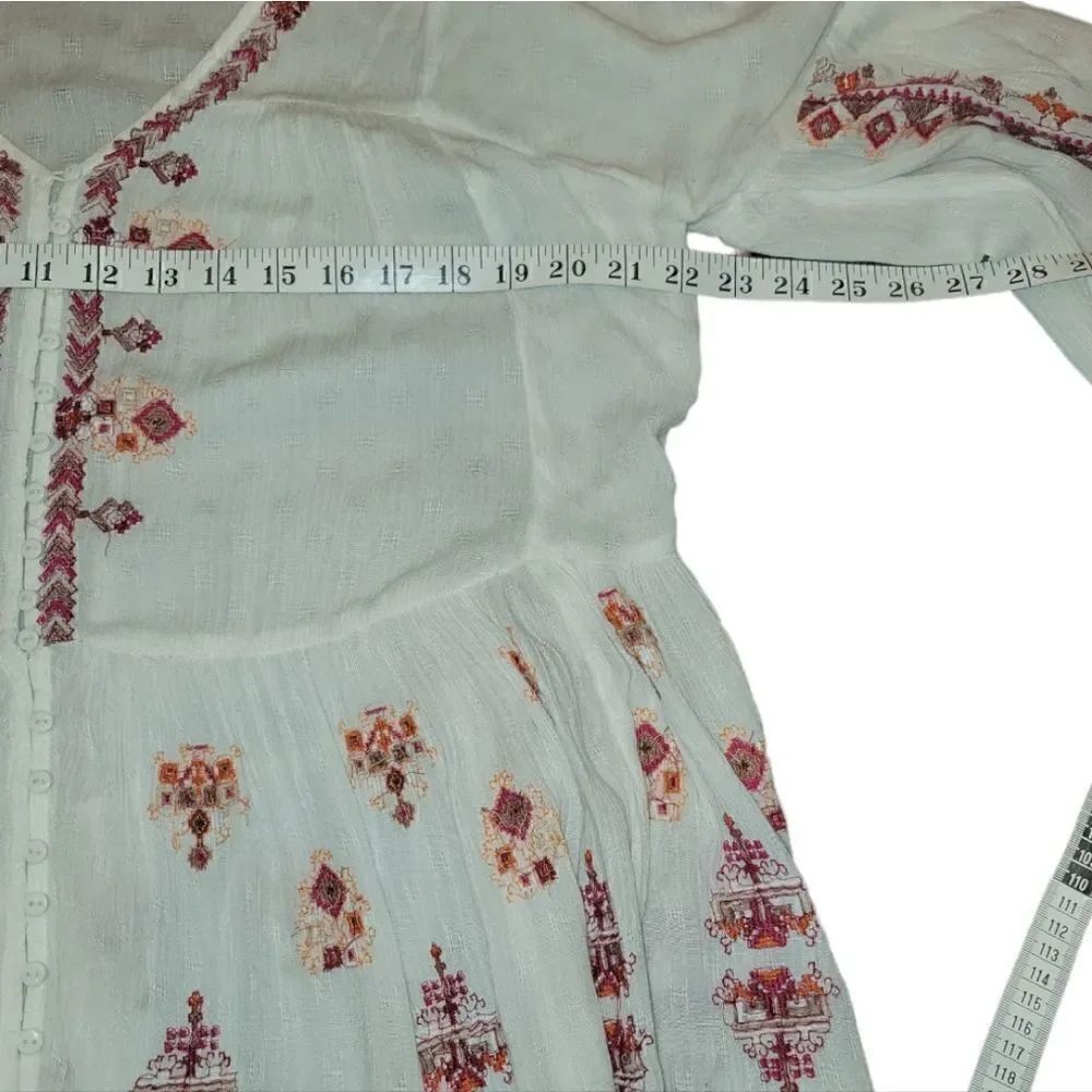Free People Arianna White Red Embroidered Bohemian Tunic Mini Dress S - Picture 8 of 15